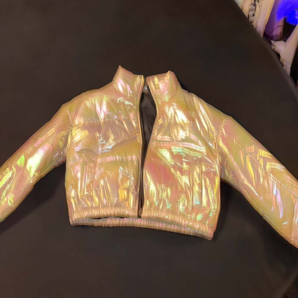 Holographic Zip Up Padded Coat